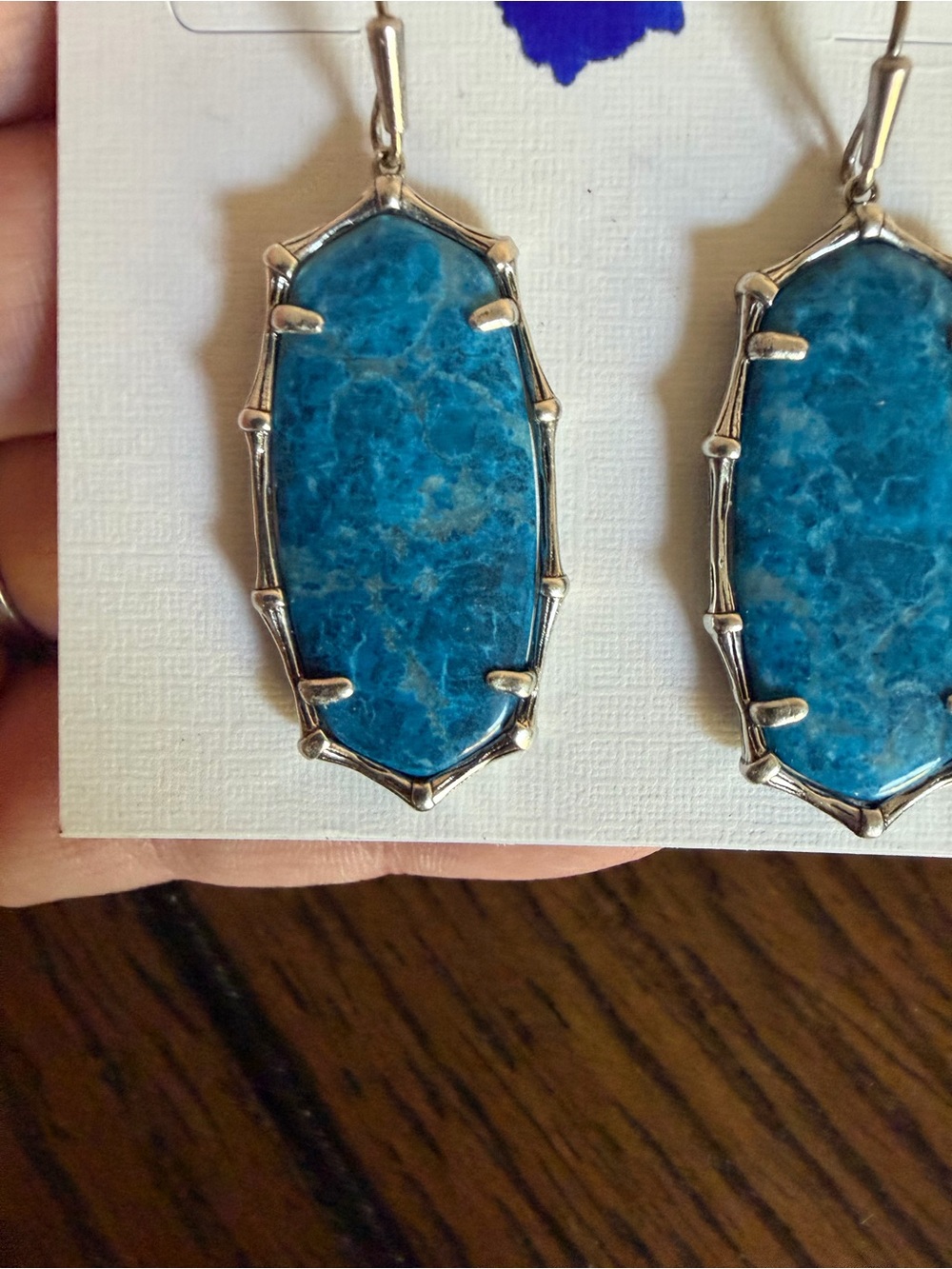 Kendra Scott Elle Drop Earrings silver Tone Bronze Veined Turquoise Magnesite - Picture 3 of 8